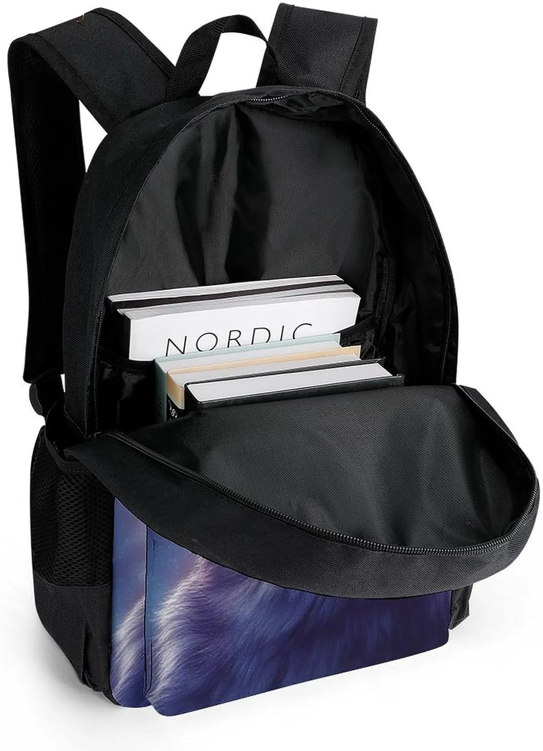 Polyester Daypack Backpack for Trekking Picnic Walking Cycling - Large Capacity Anti-Theft Multipurpose Shoulder Bag, Full Moon Magic Wolf Art Casual Daypack