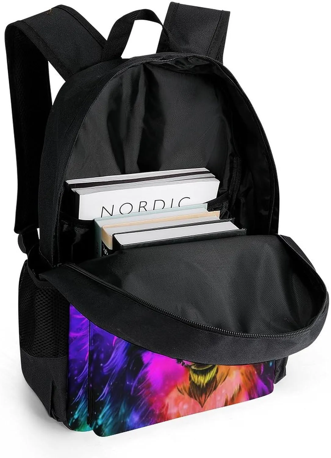 Polyester Daypack Backpack for Trekking Picnic Walking Cycling - Large Capacity Anti-Theft Multipurpose Shoulder Bag, Wolf Colorful Fire Splashes Art Casual Daypack