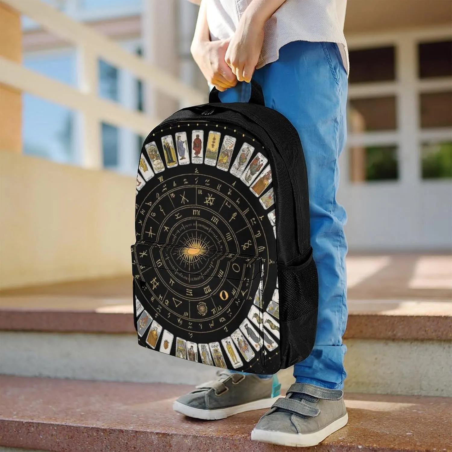 Polyester Daypack Bookbag for Gym Business Bicycle - Large Capacity Multipurpose Anti-Theft Carry On Bag, Astrology Tarot Original Art Travel Hiking Daypack