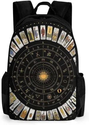 Polyester Daypack Bookbag for Gym Business Bicycle - Large Capacity Multipurpose Anti-Theft Carry On Bag, Astrology Tarot Original Art Travel Hiking Daypack