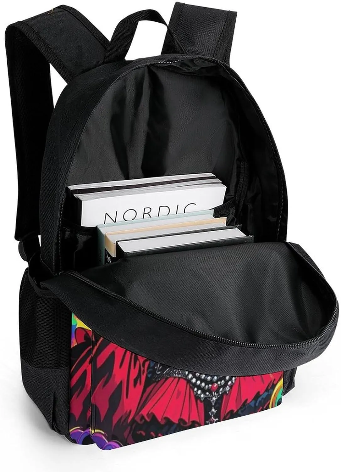 Polyester Daypack Bookbag for Gym Business Bicycle - Large Capacity Multipurpose Anti-Theft Carry On Bag, Beautiful Women Gothic Woman Skull Neon Art Travel Hiking Daypack