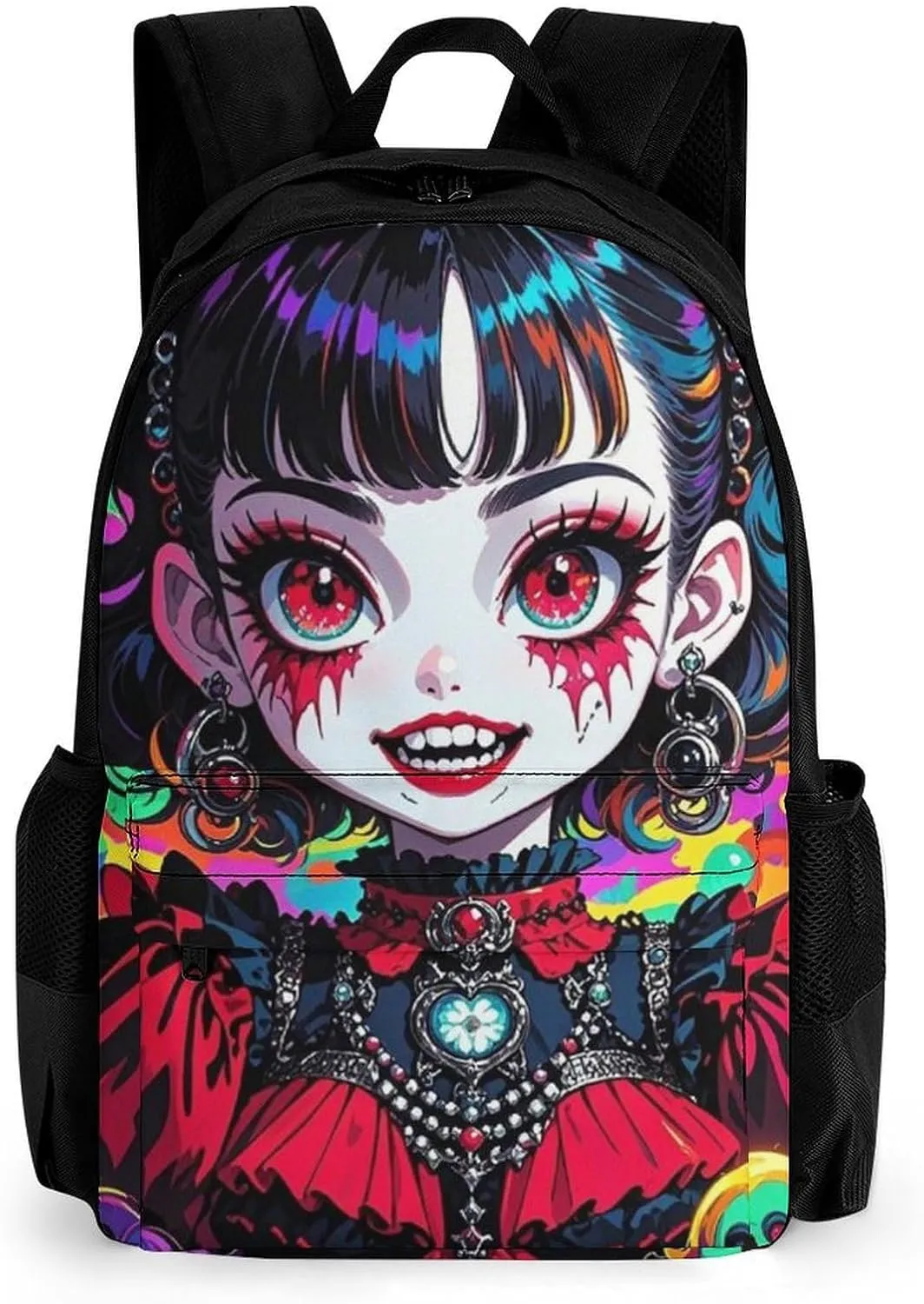 Polyester Daypack Bookbag for Gym Business Bicycle - Large Capacity Multipurpose Anti-Theft Carry On Bag, Beautiful Women Gothic Woman Skull Neon Art Travel Hiking Daypack