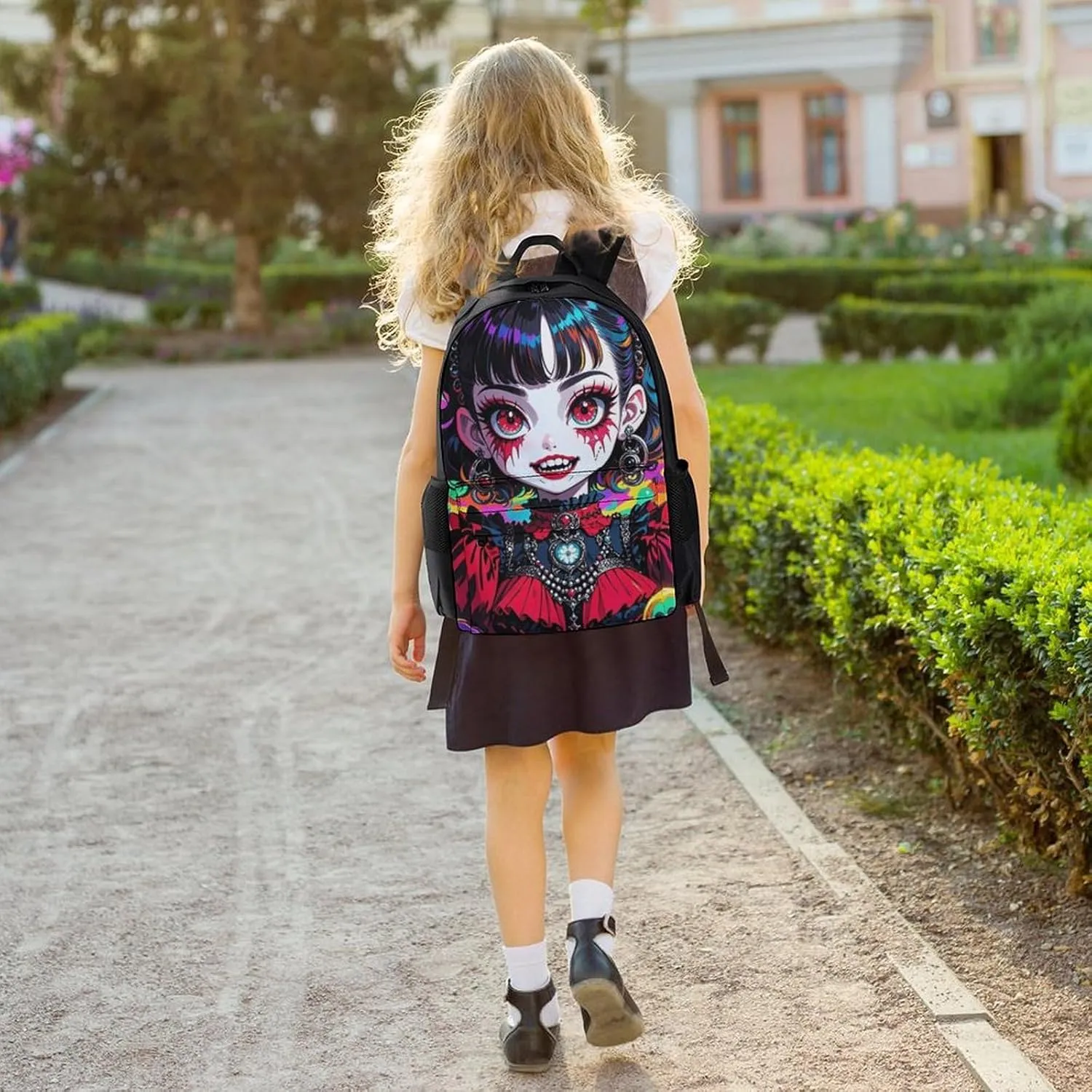 Polyester Daypack Bookbag for Gym Business Bicycle - Large Capacity Multipurpose Anti-Theft Carry On Bag, Beautiful Women Gothic Woman Skull Neon Art Travel Hiking Daypack