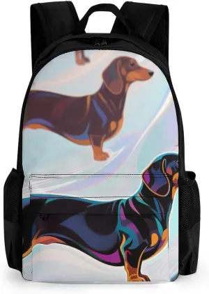 Polyester Daypack Bookbag for Gym Business Bicycle - Large Capacity Multipurpose Anti-Theft Carry On Bag, Cartoon Dachshund Weiner Dog Pet Art Travel Hiking Daypack