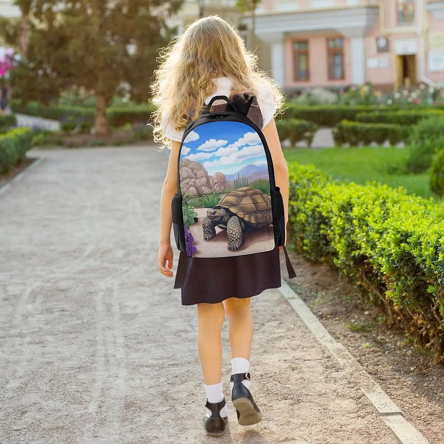 Polyester Daypack Bookbag for Gym Business Bicycle - Large Capacity Multipurpose Anti-Theft Carry On Bag, Desert Tortoise Cactus Travel Hiking Daypack