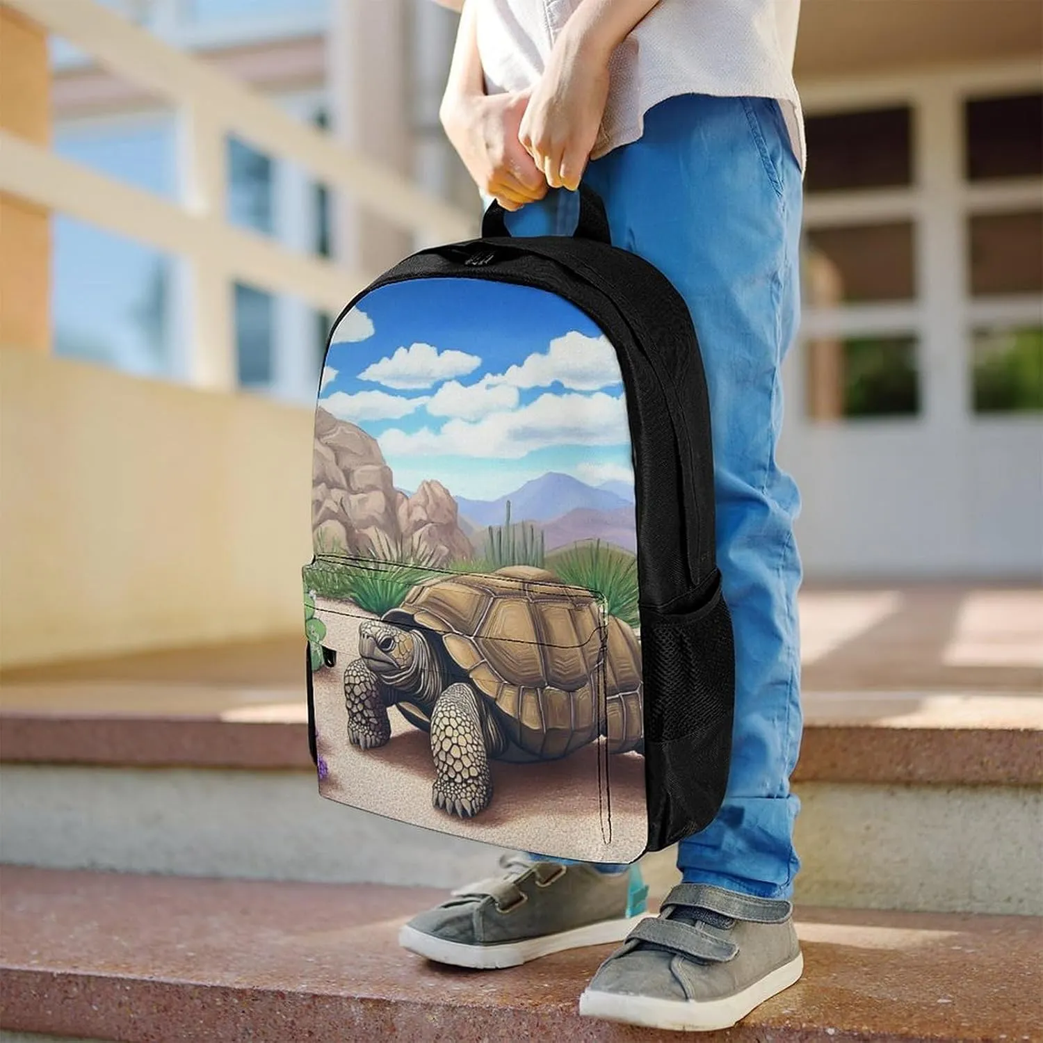 Polyester Daypack Bookbag for Gym Business Bicycle - Large Capacity Multipurpose Anti-Theft Carry On Bag, Desert Tortoise Cactus Travel Hiking Daypack