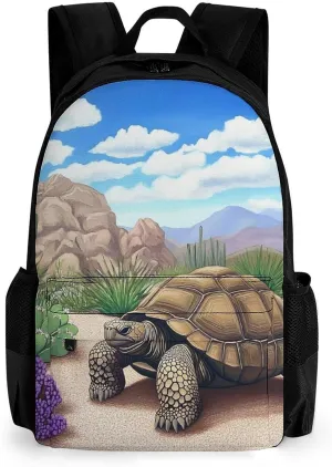 Polyester Daypack Bookbag for Gym Business Bicycle - Large Capacity Multipurpose Anti-Theft Carry On Bag, Desert Tortoise Cactus Travel Hiking Daypack