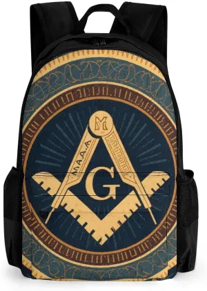 Polyester Daypack Bookbag for Gym Business Bicycle - Large Capacity Multipurpose Anti-Theft Carry On Bag, Gold Freemason Freemasonry Masonic Art Travel Hiking Daypack