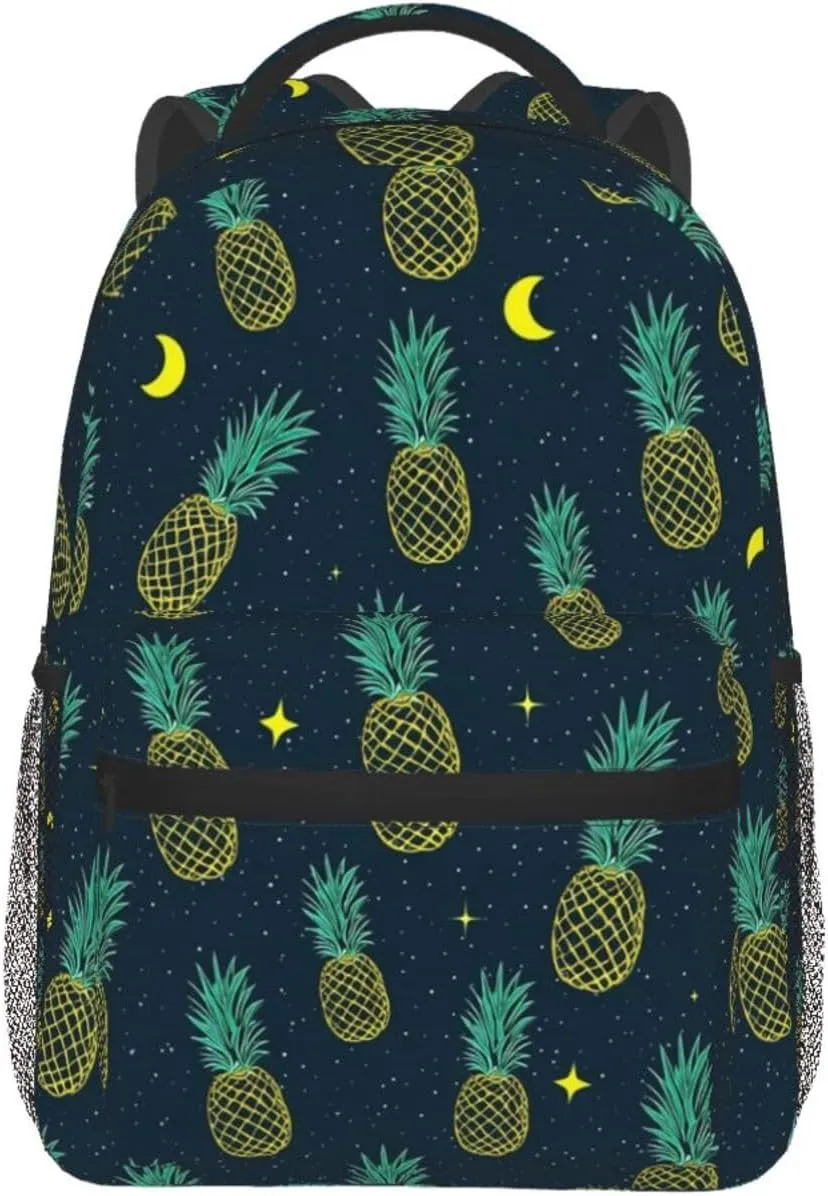 Polyester Daypack Bookbag for Gym Business Bicycle - Large Capacity Multipurpose Anti-Theft Carry On Bag, Pineapple Moon Stars Art Travel Hiking Daypack