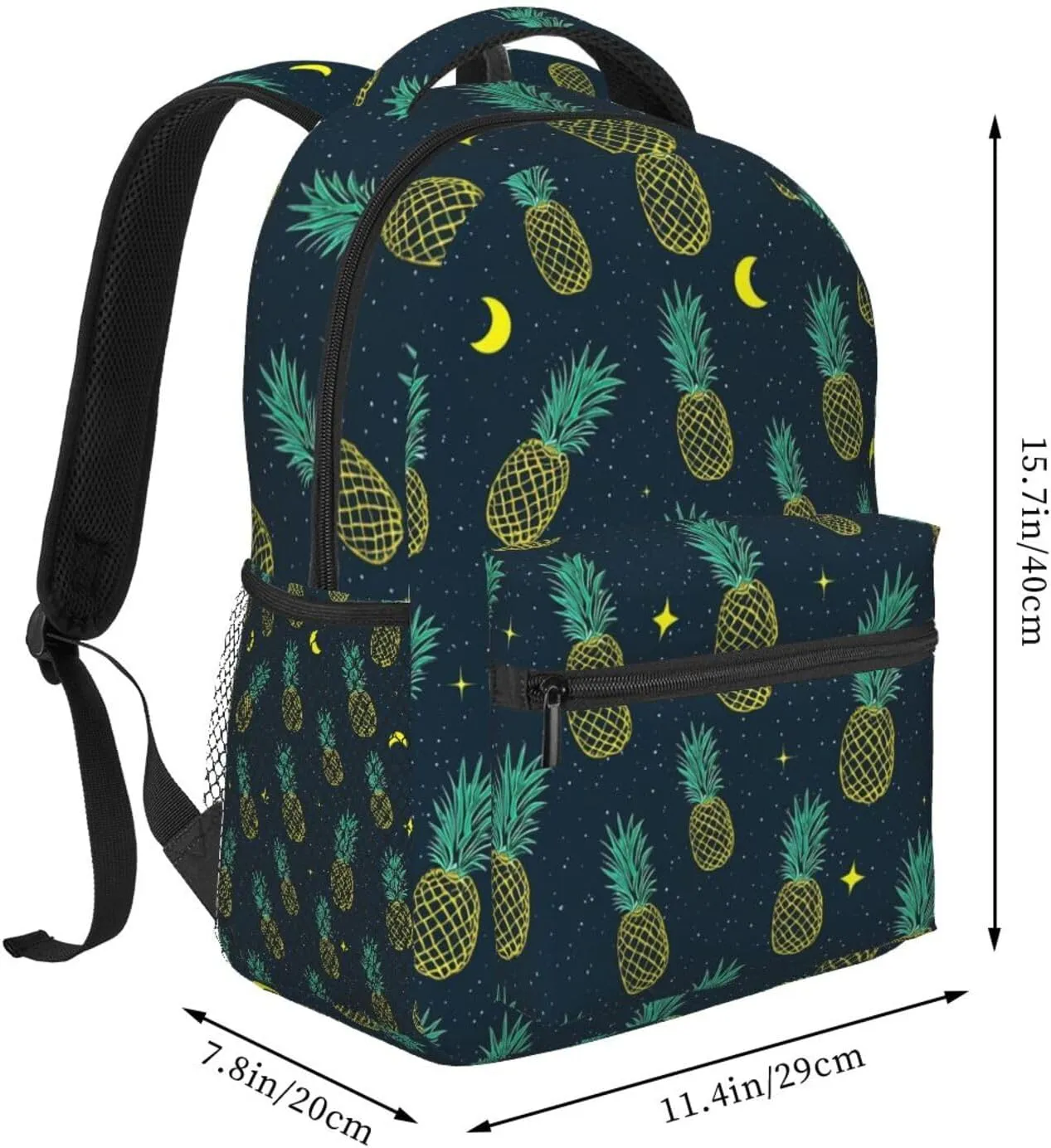 Polyester Daypack Bookbag for Gym Business Bicycle - Large Capacity Multipurpose Anti-Theft Carry On Bag, Pineapple Moon Stars Art Travel Hiking Daypack