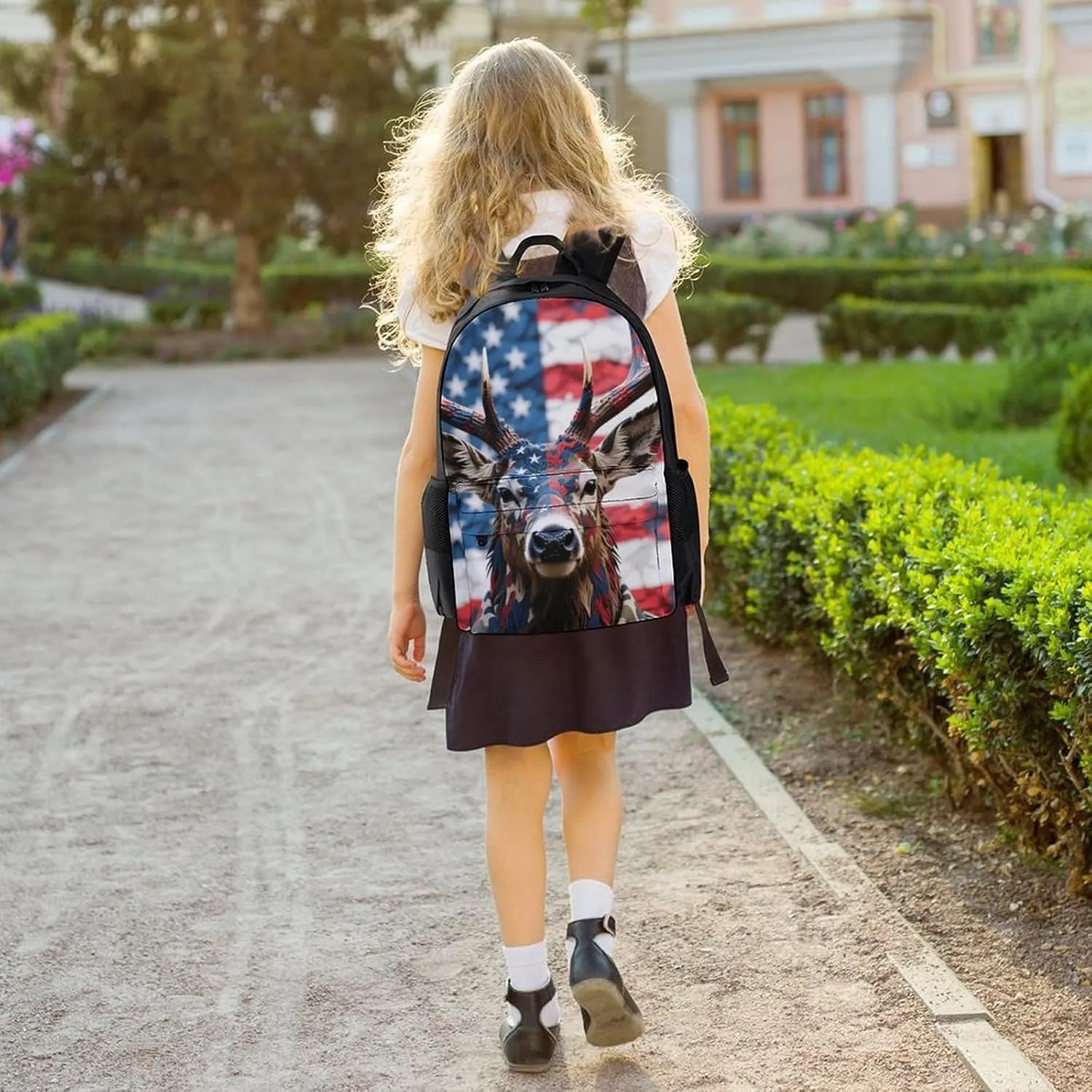 Polyester Daypack for Hiking Work Running - Big Capacity Anti-Theft Multipurpose Shoulder Bag, American Flag Camo Deer Camouflage Art Travel and Sport Backpack Rucksack