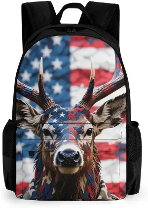 Polyester Daypack for Hiking Work Running - Big Capacity Anti-Theft Multipurpose Shoulder Bag, American Flag Camo Deer Camouflage Art Travel and Sport Backpack Rucksack