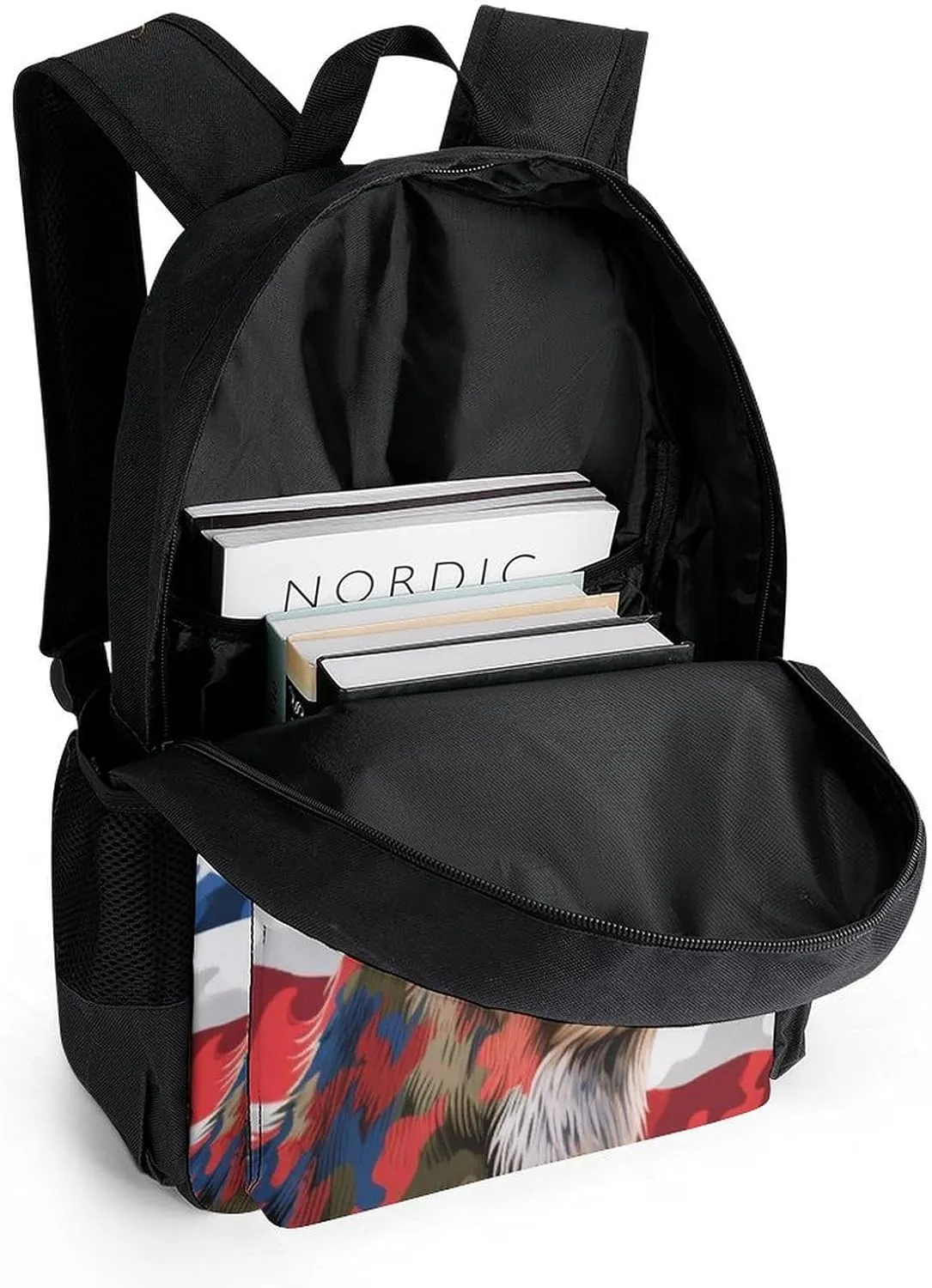 Polyester Daypack for Hiking Work Running - Big Capacity Anti-Theft Multipurpose Shoulder Bag, American Flag Camo Deer Camouflage Art Travel and Sport Backpack Rucksack