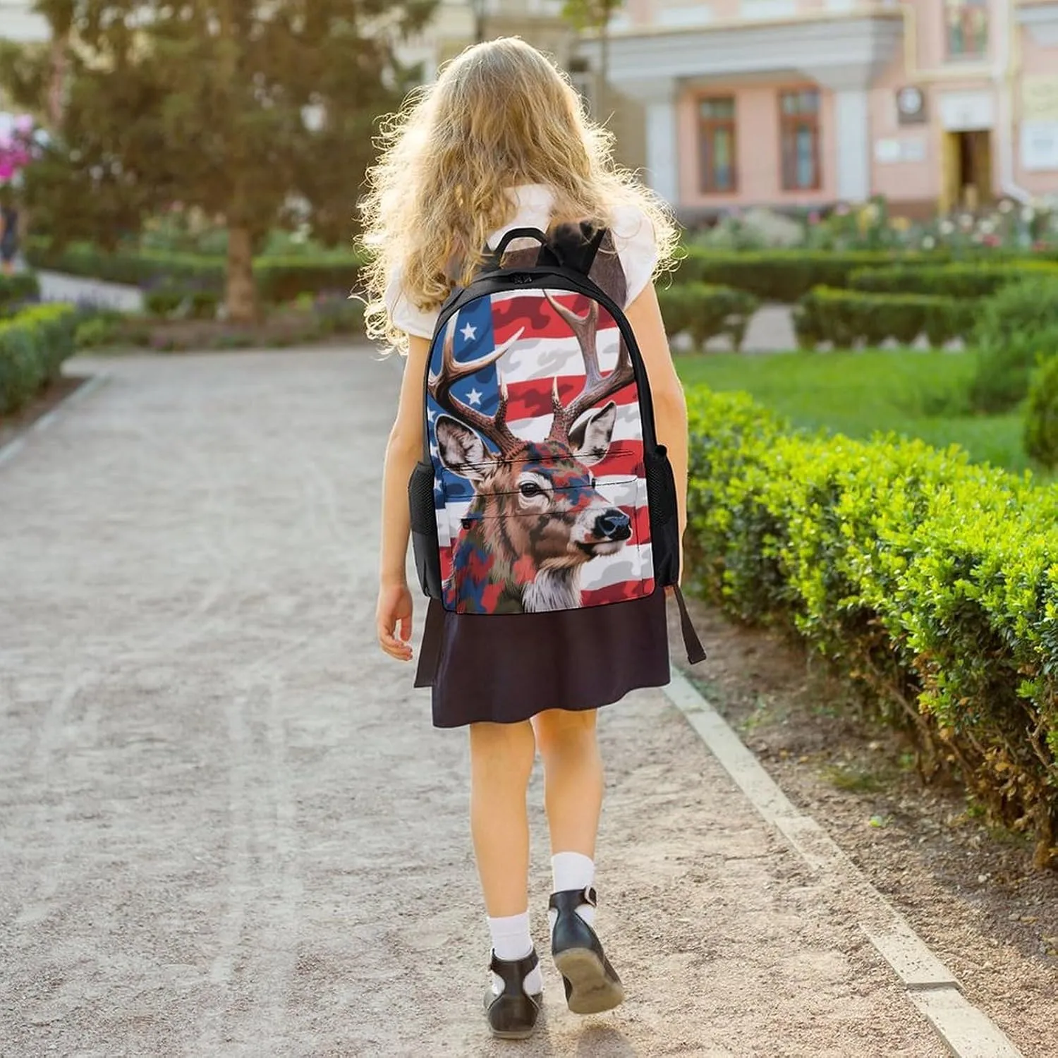Polyester Daypack for Hiking Work Running - Big Capacity Anti-Theft Multipurpose Shoulder Bag, American Flag Camo Deer Camouflage Art Travel and Sport Backpack Rucksack