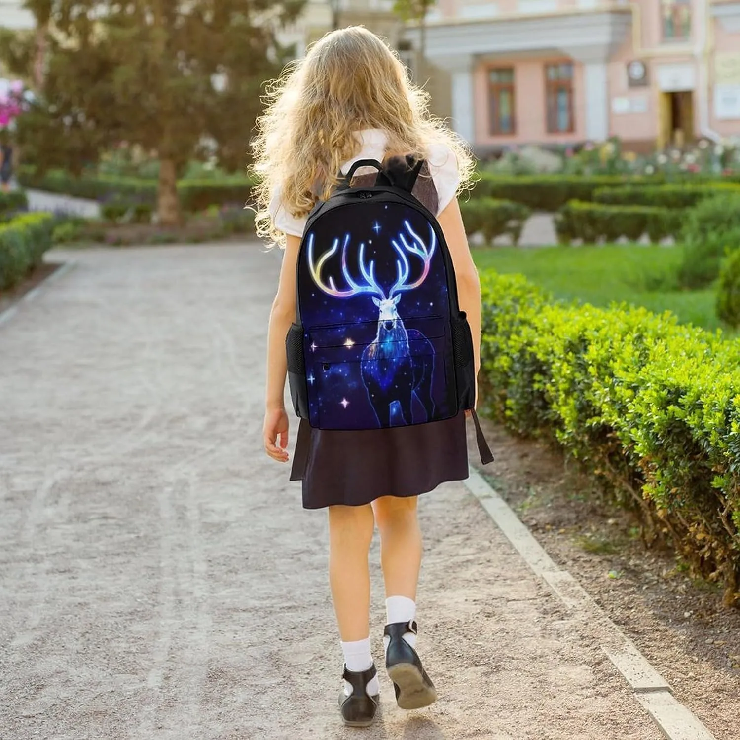 Polyester Daypack for Hiking Work Running - Big Capacity Anti-Theft Multipurpose Shoulder Bag, Galaxy Starry Sky Christmas Elk Moose Art Travel and Sport Backpack Rucksack