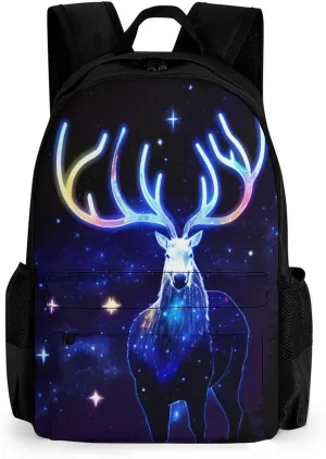 Polyester Daypack for Hiking Work Running - Big Capacity Anti-Theft Multipurpose Shoulder Bag, Galaxy Starry Sky Christmas Elk Moose Art Travel and Sport Backpack Rucksack