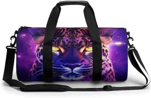 Portable Large Overnight Duffel Bags Space Galaxy Purple Cheetah Leopard Art Travel Storage Bag, Waterproof Gym Sports Handbag with Adjustable Shoulder Strap