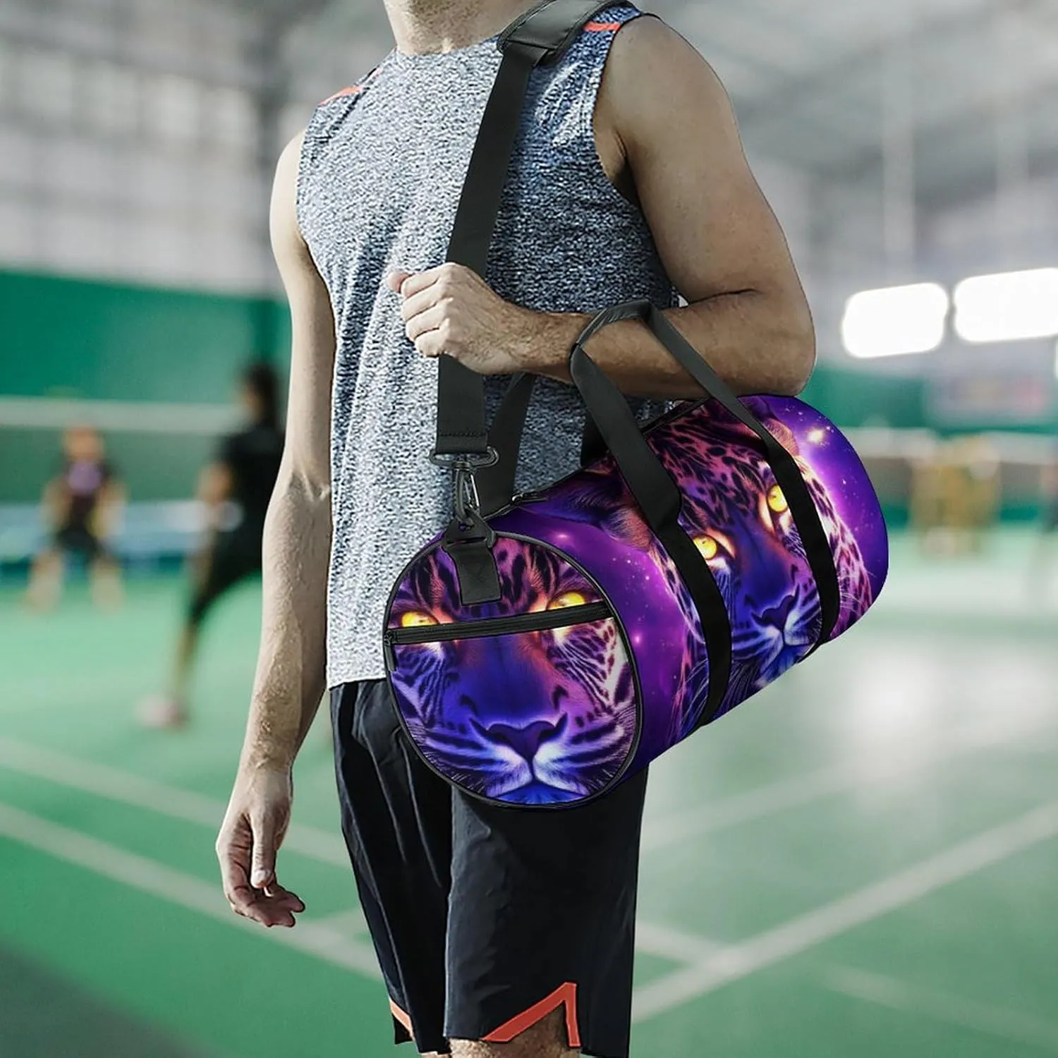 Portable Large Overnight Duffel Bags Space Galaxy Purple Cheetah Leopard Art Travel Storage Bag, Waterproof Gym Sports Handbag with Adjustable Shoulder Strap