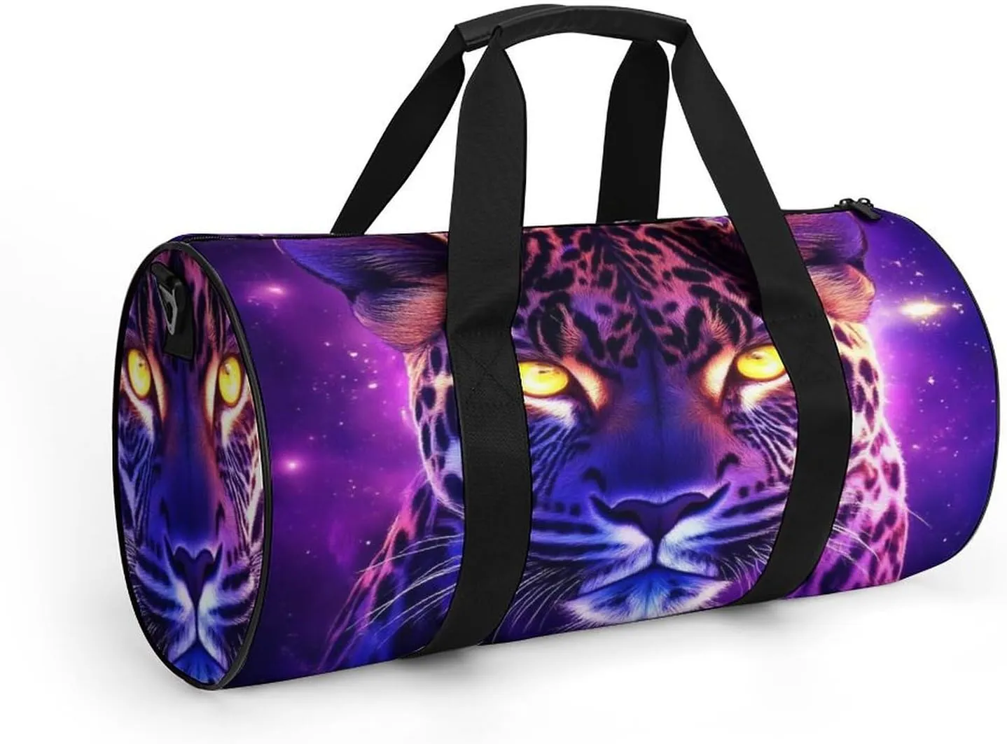 Portable Large Overnight Duffel Bags Space Galaxy Purple Cheetah Leopard Art Travel Storage Bag, Waterproof Gym Sports Handbag with Adjustable Shoulder Strap