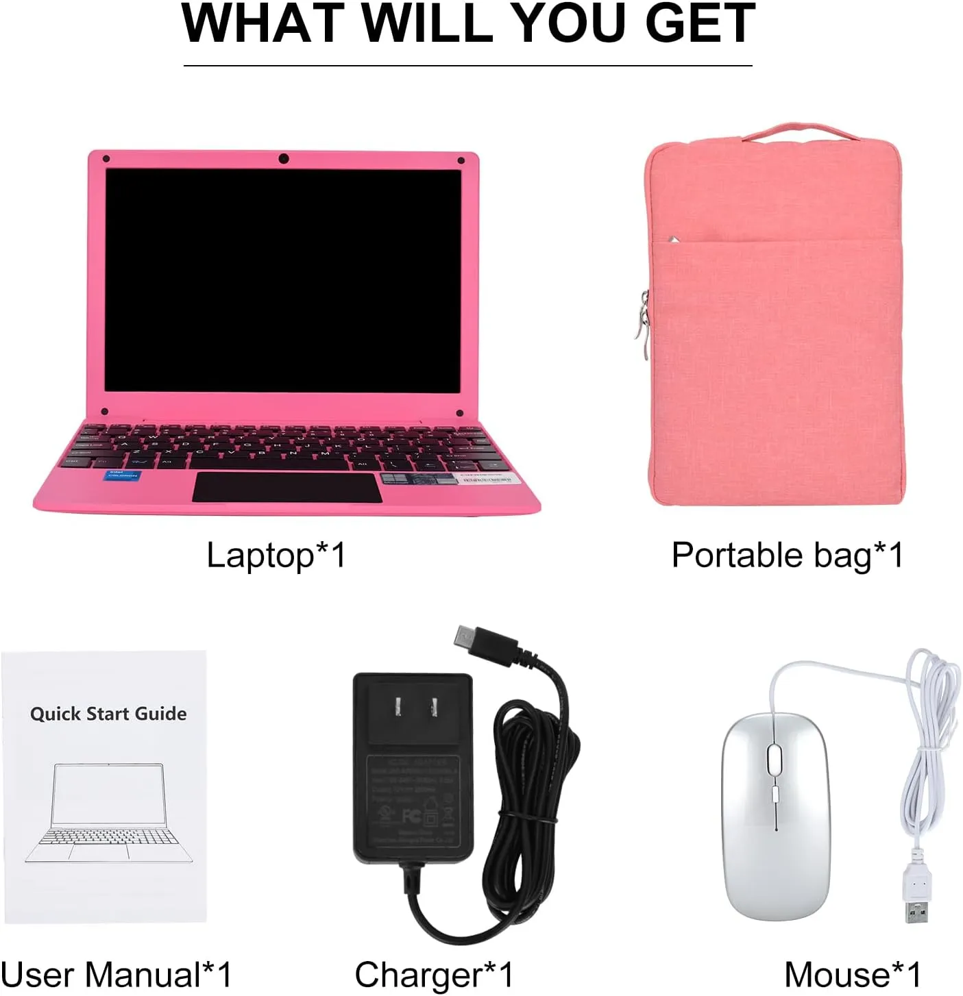 Portable Mini Education Laptop Computer with in tel Celeron N4020 CPU 8GB RAM 128GB SSD HD IPS Screen, Laptop Computer for Learning, Office Work(Pink, 8GB 128GB)