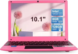 Portable Mini Education Laptop Computer with in tel Celeron N4020 CPU 8GB RAM 128GB SSD HD IPS Screen, Laptop Computer for Learning, Office Work(Pink, 8GB 128GB)