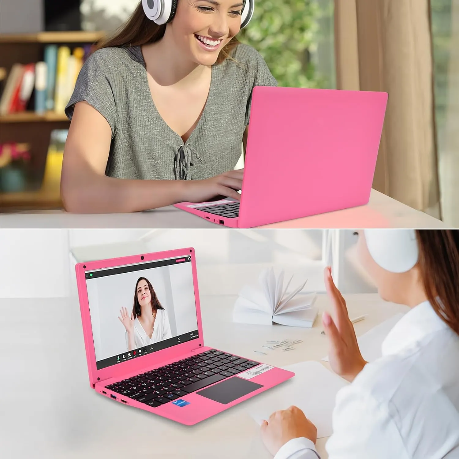 Portable Mini Education Laptop Computer with in tel Celeron N4020 CPU 8GB RAM 128GB SSD HD IPS Screen, Laptop Computer for Learning, Office Work(Pink, 8GB 128GB)