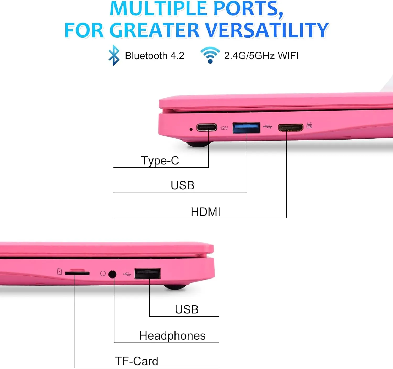 Portable Mini Education Laptop Computer with in tel Celeron N4020 CPU 8GB RAM 128GB SSD HD IPS Screen, Laptop Computer for Learning, Office Work(Pink, 8GB 128GB)