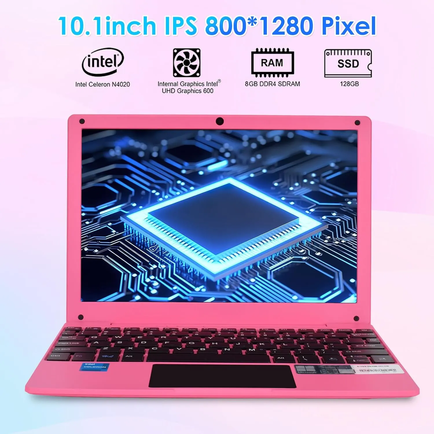 Portable Mini Education Laptop Computer with in tel Celeron N4020 CPU 8GB RAM 128GB SSD HD IPS Screen, Laptop Computer for Learning, Office Work(Pink, 8GB 128GB)
