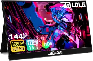 Portable Monitor 17.3 Inch with 144HZ FHD 1080P Display,USB-C and HDMI Inputs, Ultra-Slim IPS Panel with HDR and Premium Smart Cover & Speakers-Compatible with Laptop,PC,Phone,PS5,Switch