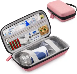 Portable Nebulizer Case for Travel, Inhaler Cases for Kids & Adult Handheld Asthma Machine, Diabetes Testing Kit Case, Medical Supplies Organizer, Electronic Organizer Cases for Cord, Charger(Pink)