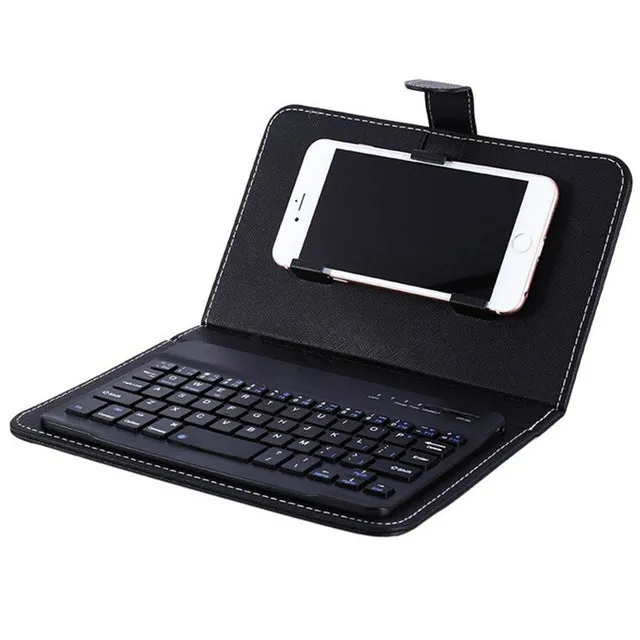 Portable PU Leather Wireless Keyboard Case for iPhone Protective Mobile Phone with Bluetooth Keyboard for iPhone 6 7 Smartphone white