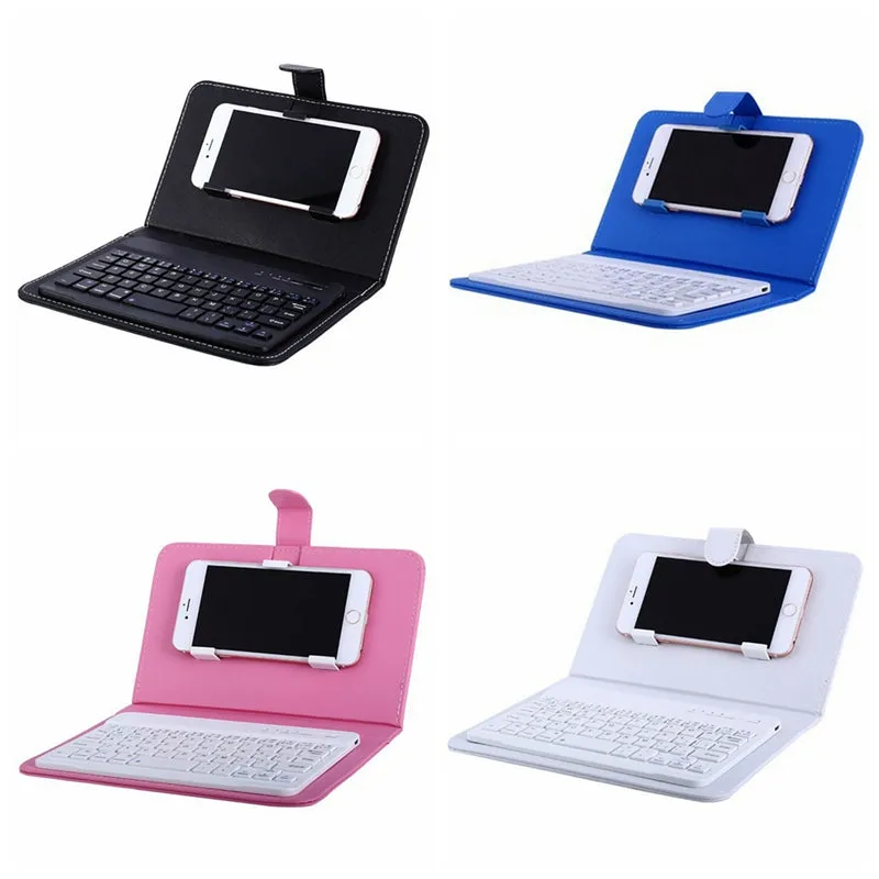 Portable PU Leather Wireless Keyboard Case for iPhone Protective Mobile Phone with Bluetooth Keyboard for iPhone 6 7 Smartphone white