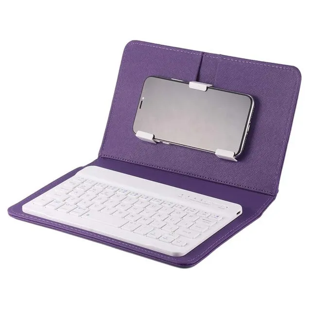 Portable PU Leather Wireless Keyboard Case for iPhone Protective Mobile Phone with Bluetooth Keyboard for iPhone 6 7 Smartphone white