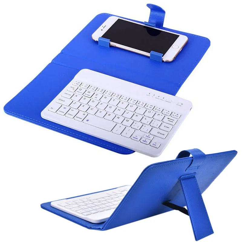 Portable PU Leather Wireless Keyboard Case for iPhone Protective Mobile Phone with Bluetooth Keyboard for iPhone 6 7 Smartphone white