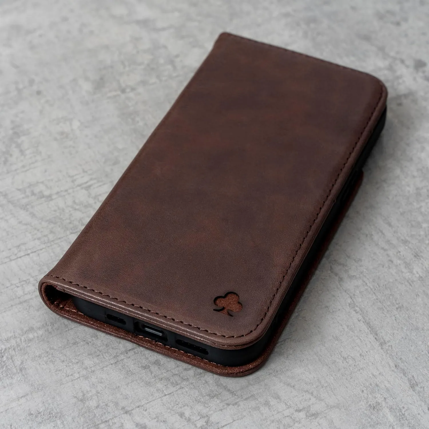 Porter Riley - Leather Case for iPhone 12 / iPhone 12 Pro (6.1"). Premium Genuine Leather Stand/Cover/Wallet/Flip Case (Chocolate Brown)