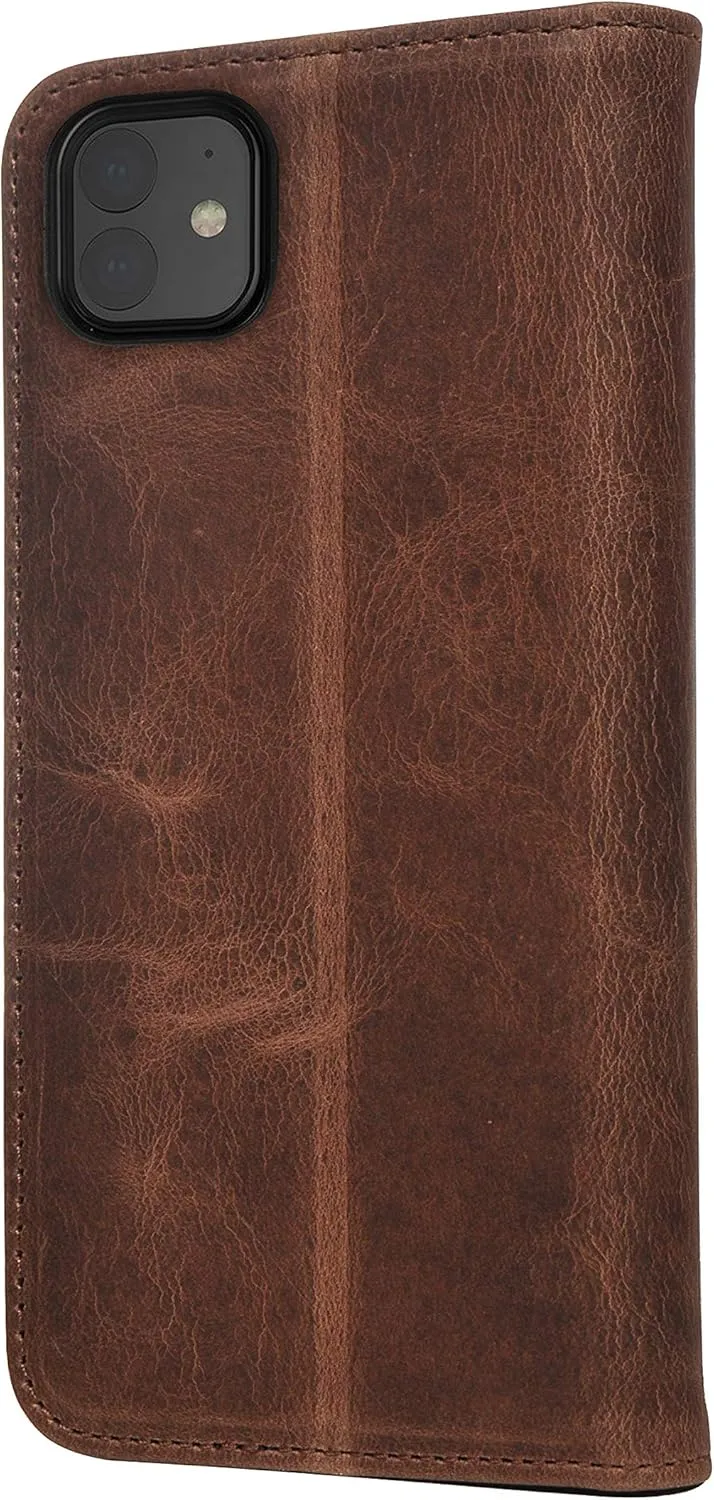 Porter Riley - Leather Case for iPhone 12 / iPhone 12 Pro (6.1"). Premium Genuine Leather Stand/Cover/Wallet/Flip Case (Chocolate Brown)