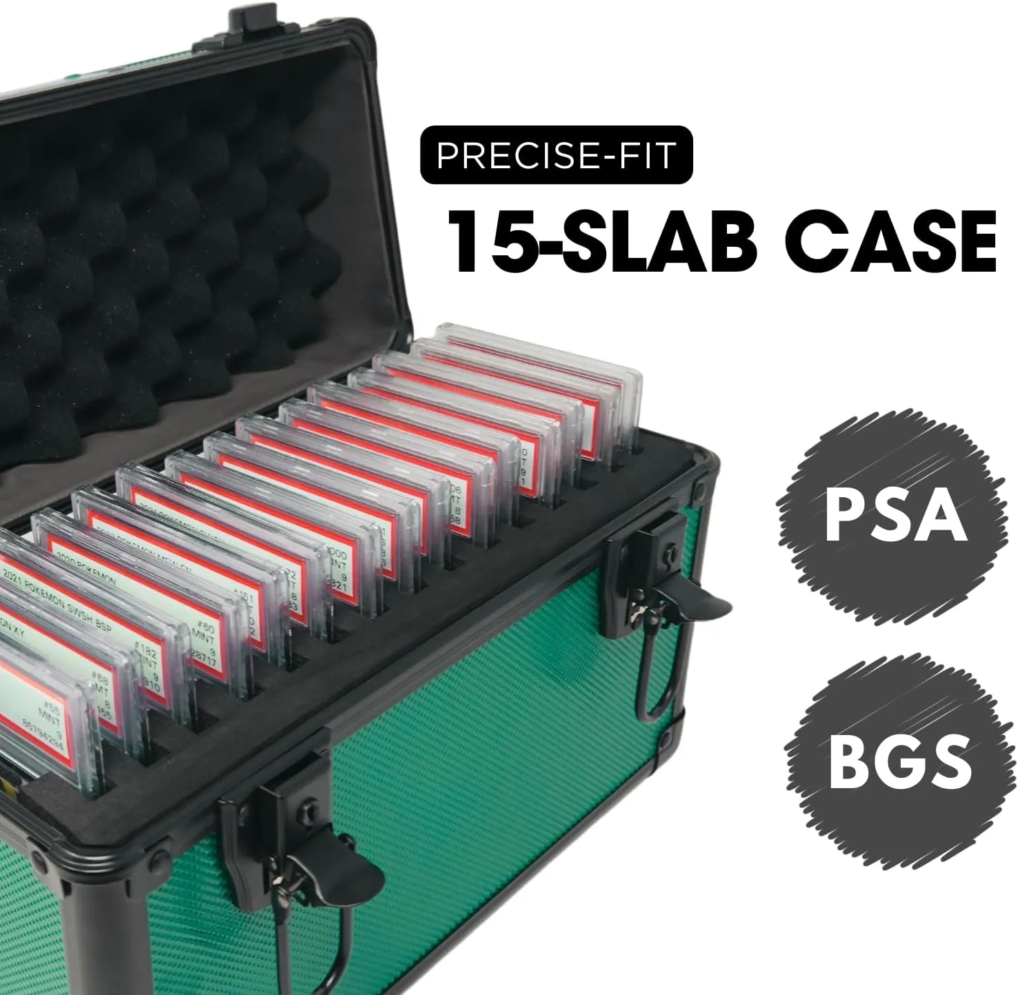 Precision Metal Slab Case – Holds 15 Graded Sports and Trading Cards – Durable Aluminum Storage Box for PSA, BGS, CGC Slabs – X-15 Green