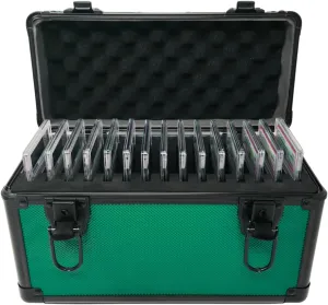 Precision Metal Slab Case – Holds 15 Graded Sports and Trading Cards – Durable Aluminum Storage Box for PSA, BGS, CGC Slabs – X-15 Green