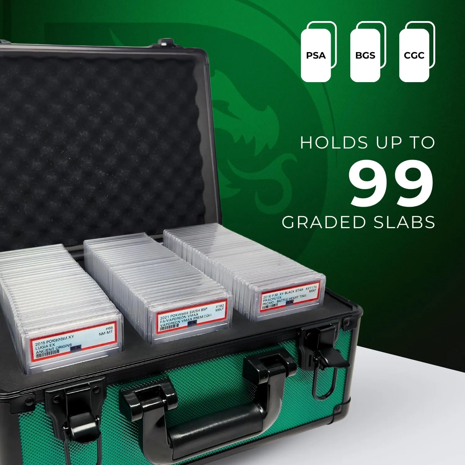 Precision Metal Slab Case – Holds 99 Graded Sports and Trading Cards – Durable Aluminum Storage Box for PSA, BGS, CGC Slabs – XL-99 Green