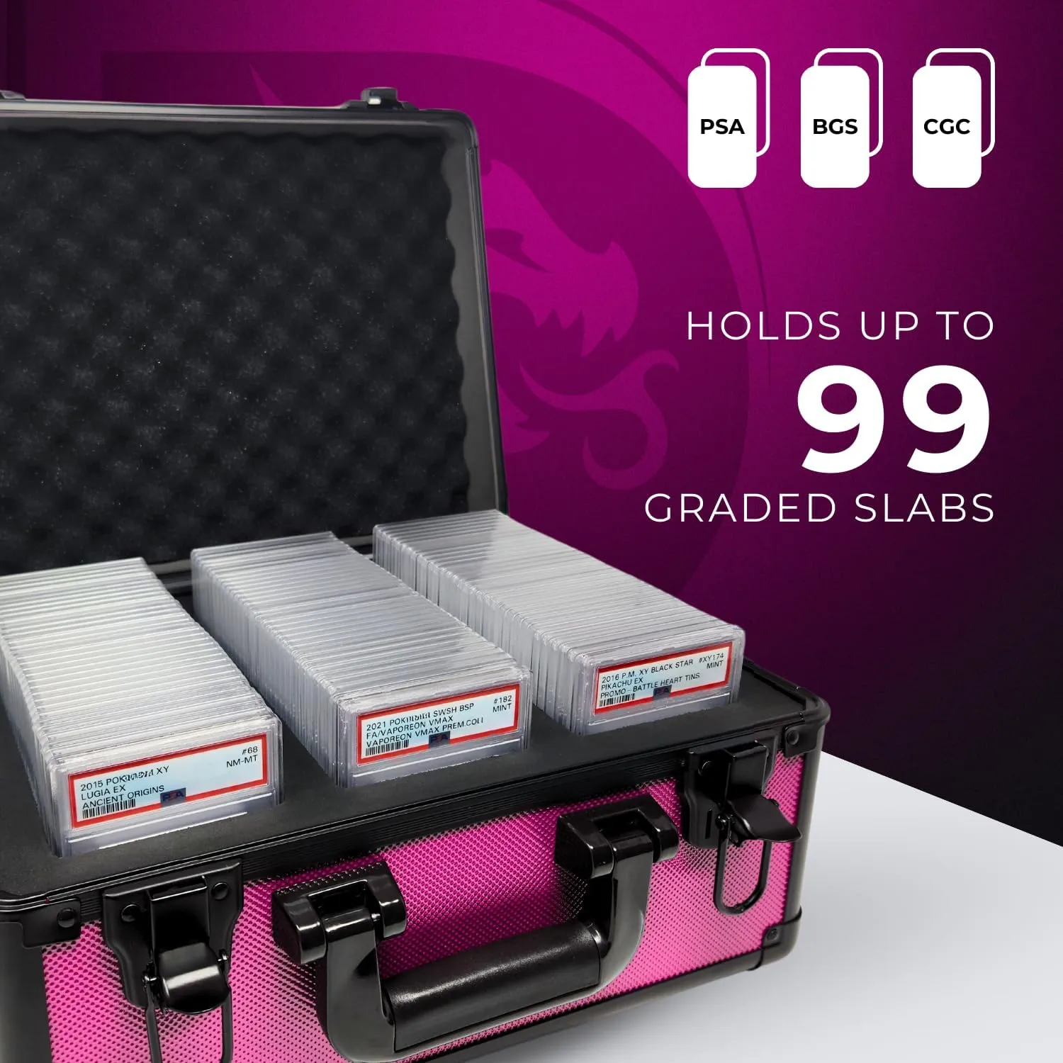 Precision Metal Slab Case – Holds 99 Graded Sports and Trading Cards – Durable Aluminum Storage Box for PSA, BGS, CGC Slabs – XL-99 Pink