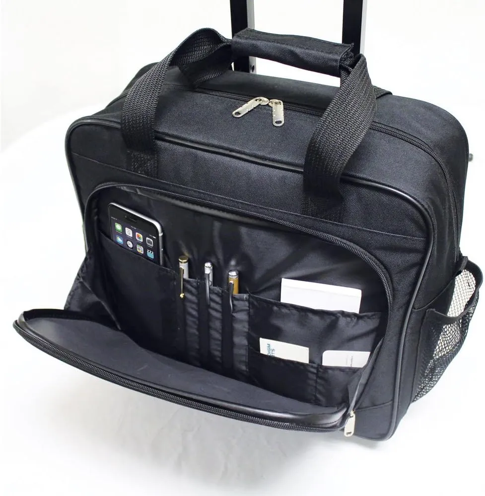Preferred Nation Rolling Laptop Computer Case Wheeled Trolley Bag Fits 15.4" Laptop | TSA Approved Carry On, Locking Handles Skate Wheels. Black