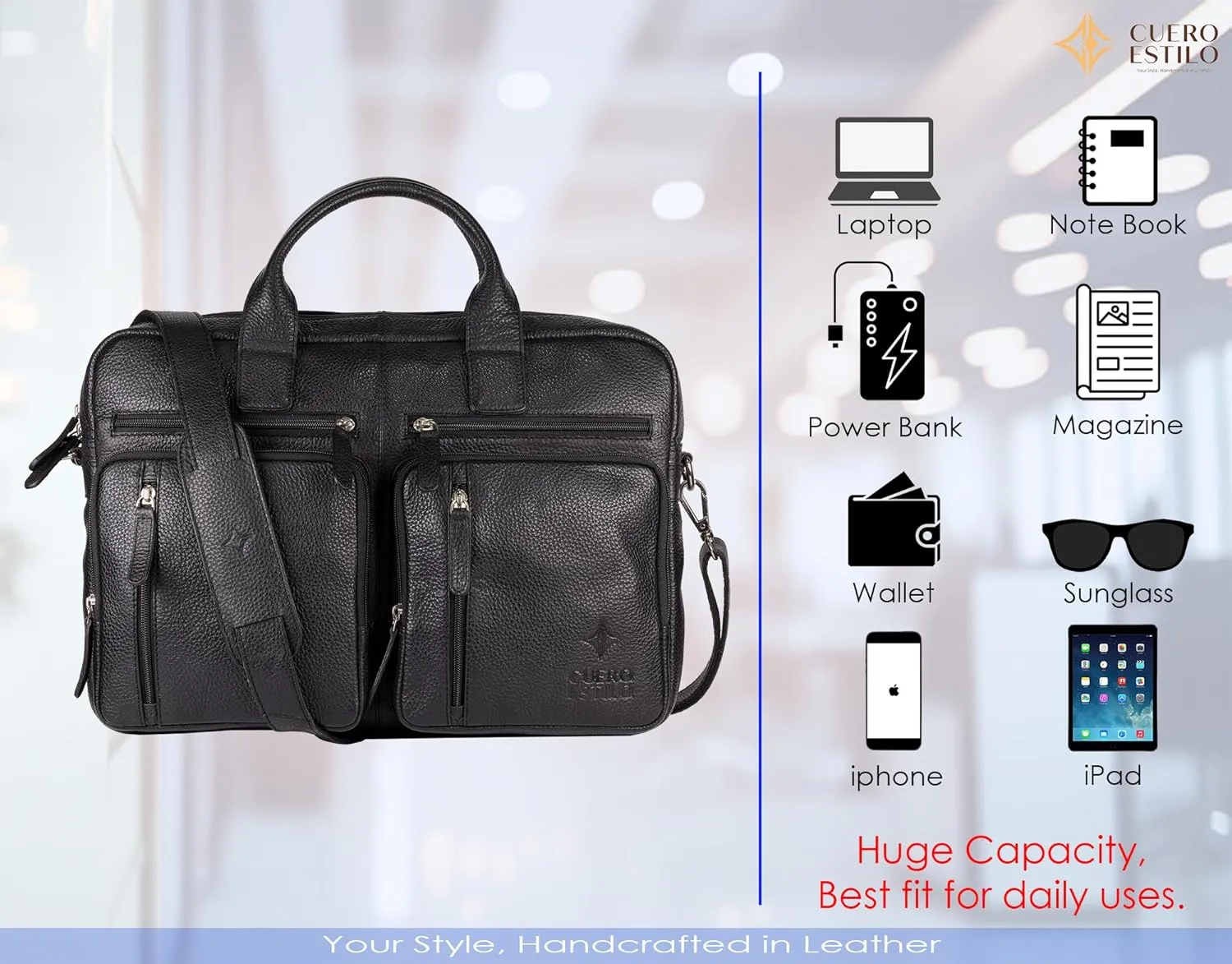 Premium Leather Laptop Bag - Handcrafted Floater Leather, Durable, Stylish.