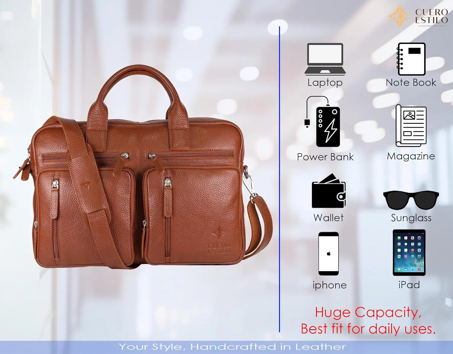Premium Leather Laptop Bag - Handcrafted Floater Leather, Durable, Stylish.