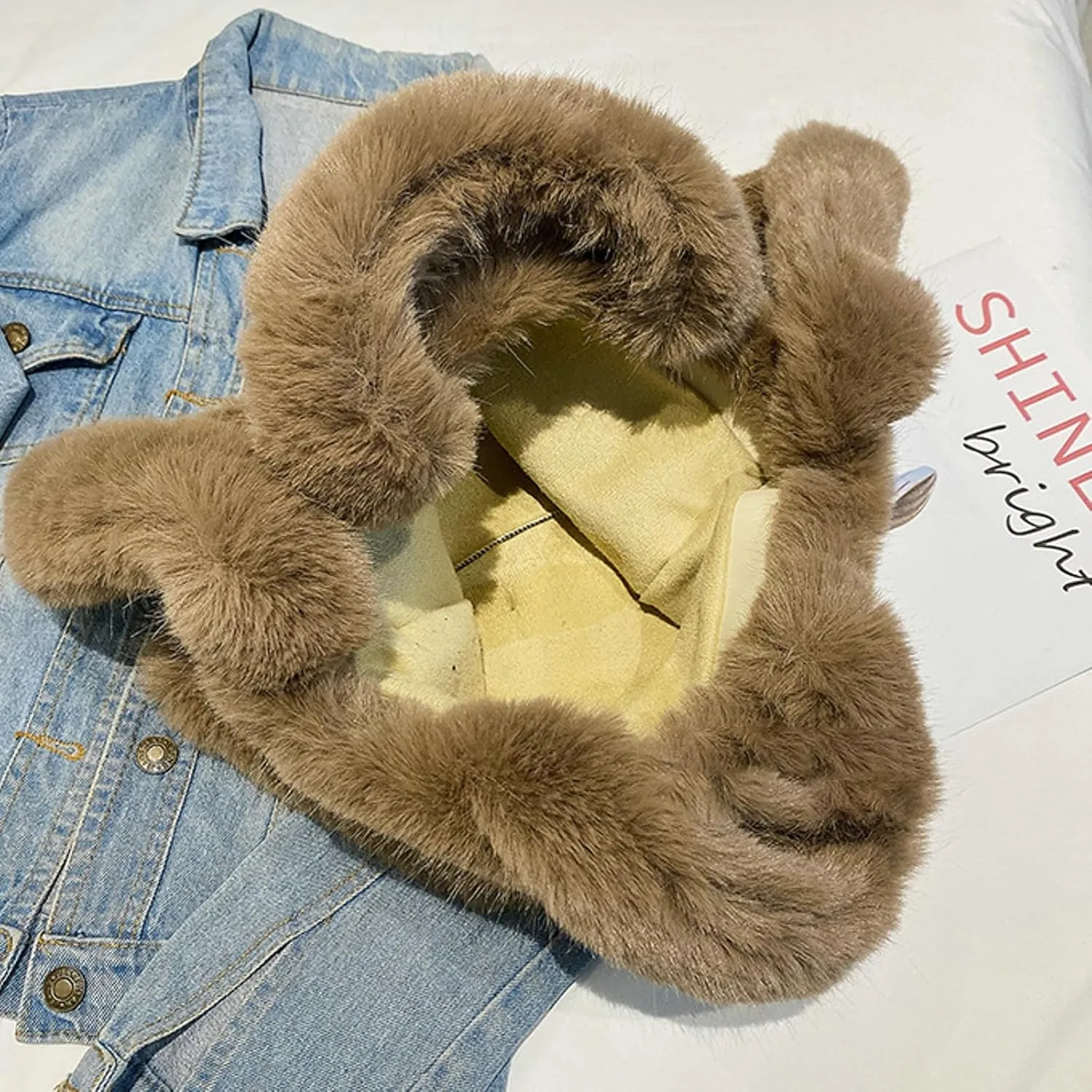 Premium Plush Teddy Tote Bag Women 2024 Fall Winter Large Capacity Lamb Wool Shoulder Handbag Cozy Fuzzy Tote Bag