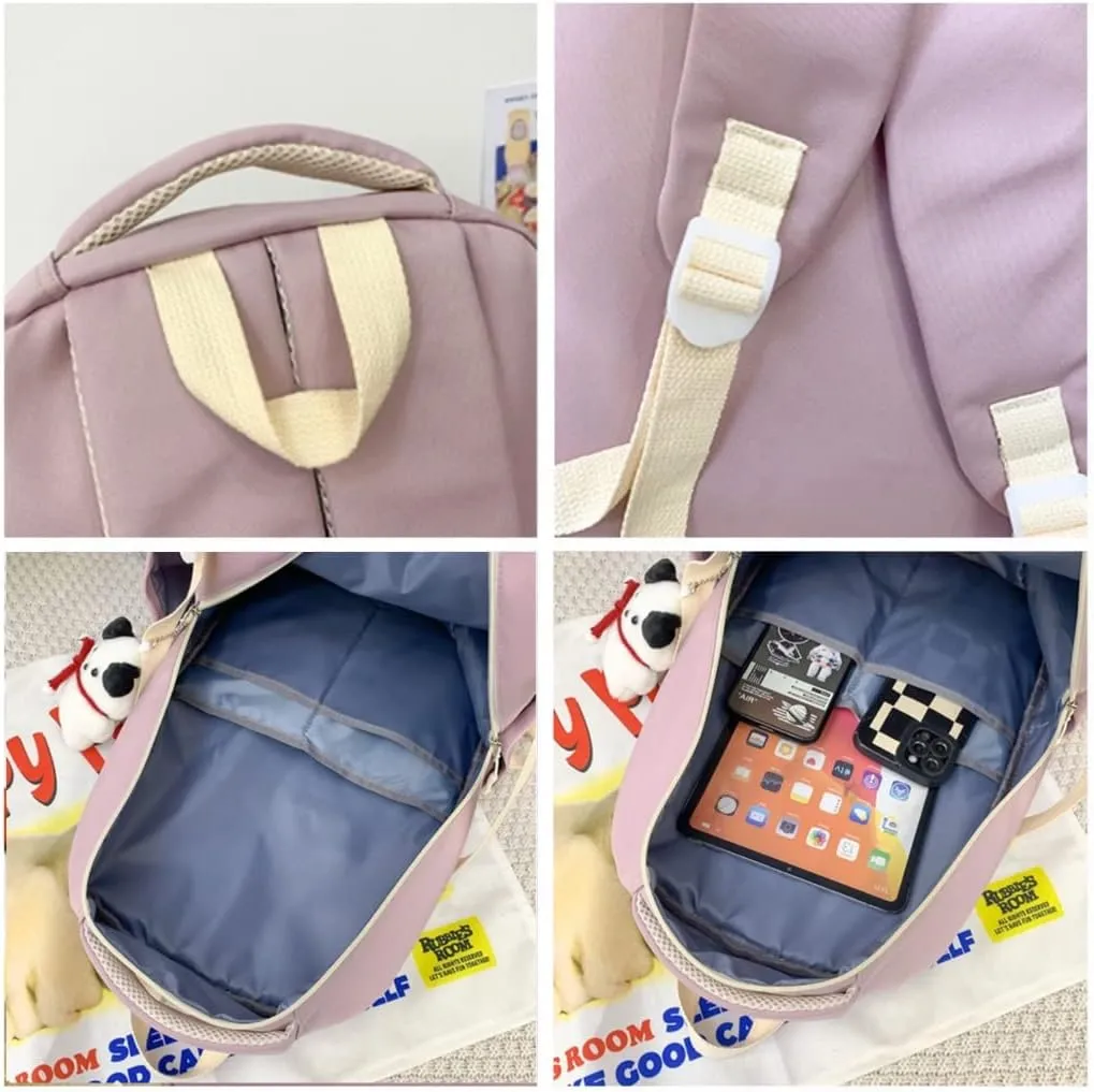 Preppy Backpack with Cute Pendant Women Smile Face Laptop Backpack Kawaii Lightweight Aesthetic College Backpack (Pink,One Size)