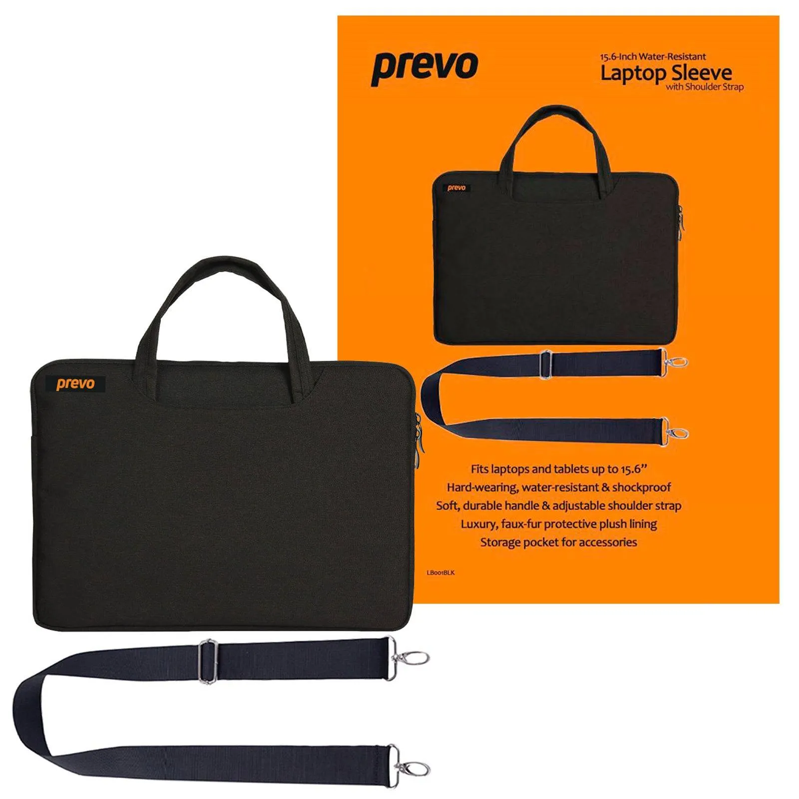 Prevo 15.6 Inch Laptop Bag, Cushioned Lining with Shoulder Strap, Black
