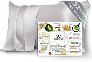 PROMEED 100% Mulberry Toddler Silk Pillowcase for Baby Hair and Skin, Premium Grade 6A  23 Momme Travel Silk Pillow Cases 13 x 18 with Free Laundry Bag (Toddler/Travel 13"x18", Light Grey)