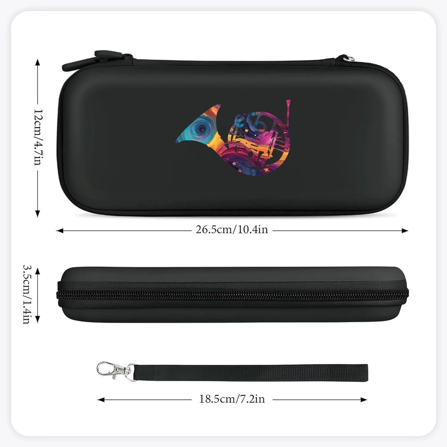 Psychedelic French Horn Colorful Portable Protective Shell Compatible with Switch Case Wristlet Travel Bag with 15 Game Cartridges