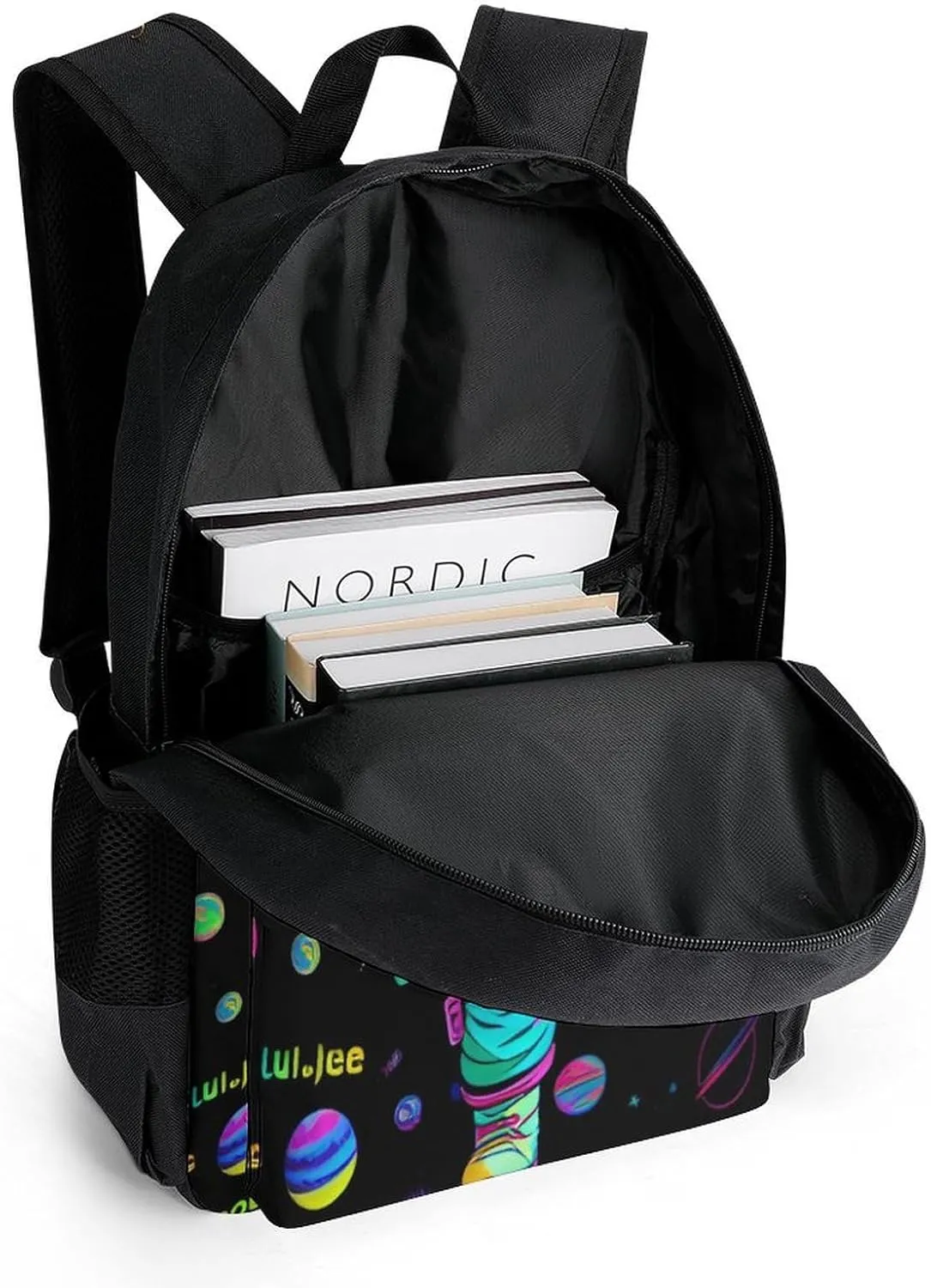 Psychedelic Space Astronaut Outer Space Chemical Formula Art Daypack Lightweight Multipurpose Anti-Theft Shoulder Bag Large Capacity Laptop Book Bag Rucksack With Adjustable Shoulder Straps