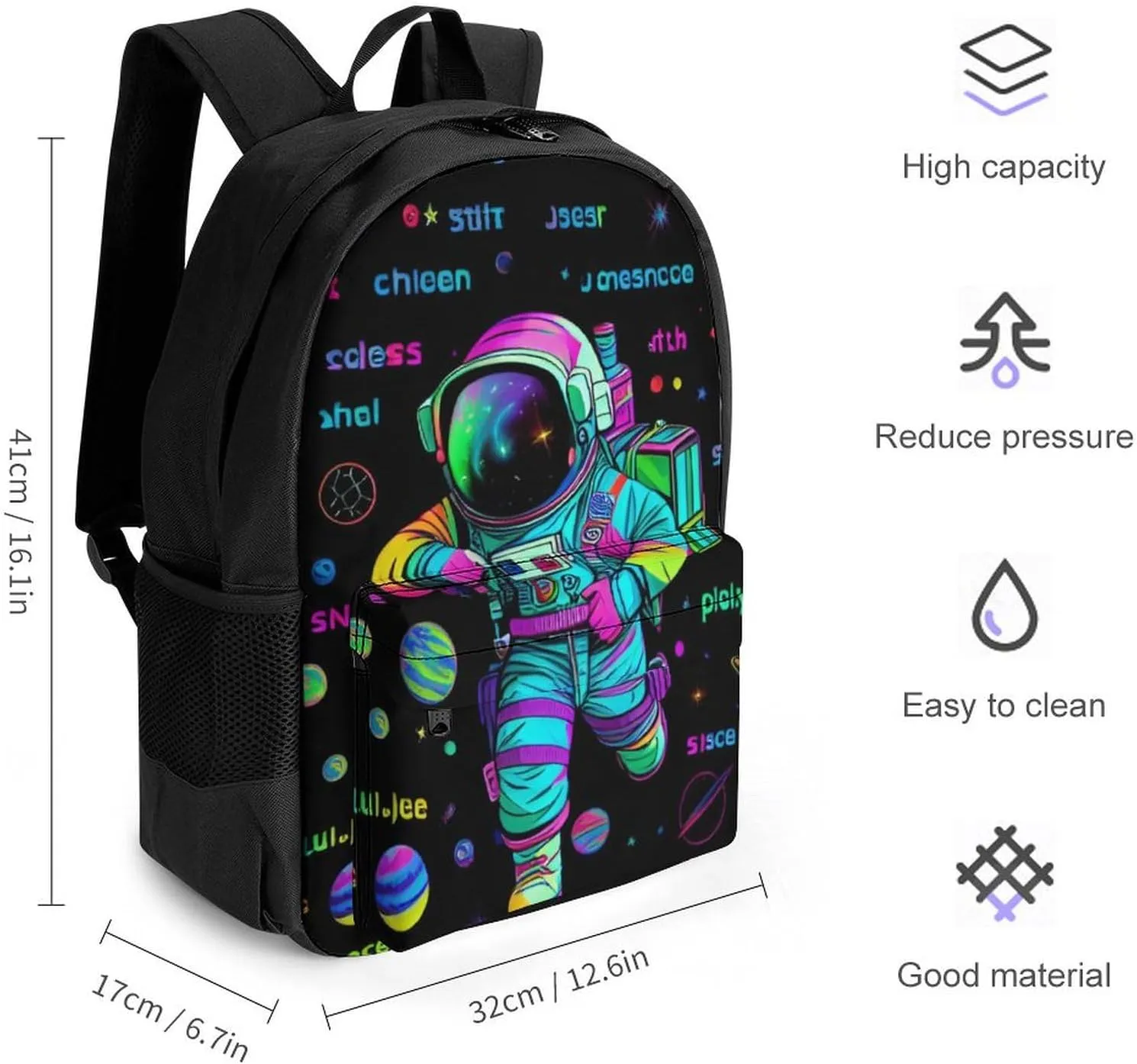 Psychedelic Space Astronaut Outer Space Chemical Formula Art Daypack Lightweight Multipurpose Anti-Theft Shoulder Bag Large Capacity Laptop Book Bag Rucksack With Adjustable Shoulder Straps